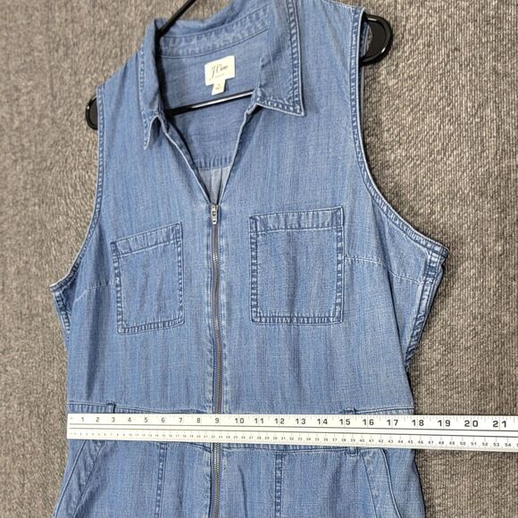 J Crew Jumpsuit Womens 16 Blue Chambray Denim Sleeveless Wide Leg Zip Front - Picture 6 of 16